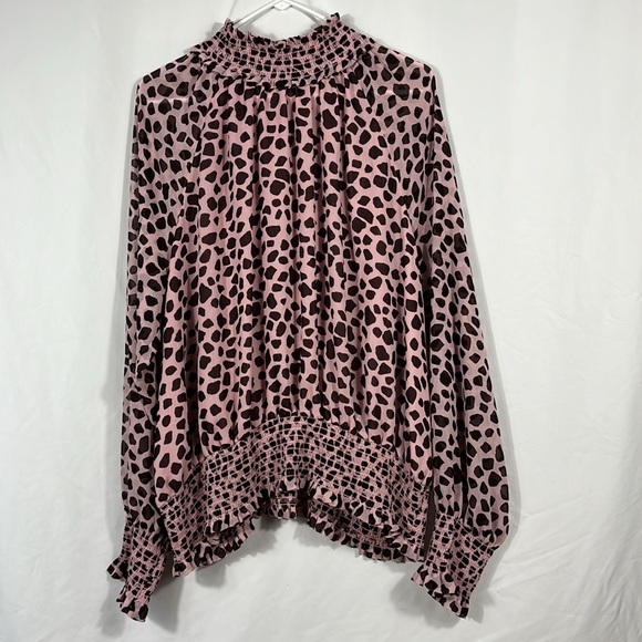 Ann Taylor Smocked High Mock Neck Sheer Long Sleeve Blouse | Size XXLT - Picture 3 of 8